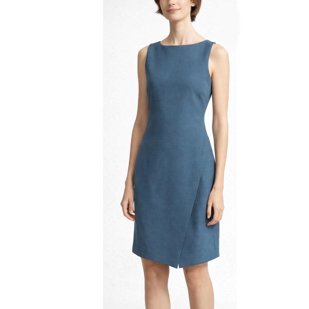 NWT Theory Risbana Wool Sheath Dress Size 0 Blue Stretch Career Office